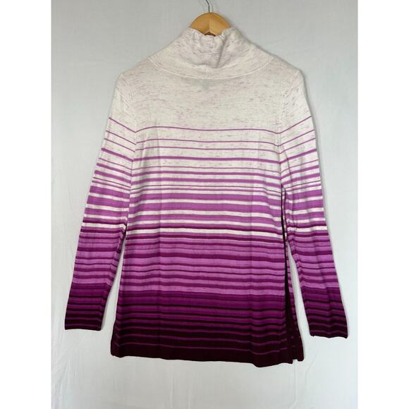 T By Talbots Cowl Neck Sweater Womens Size Small Drawstring Ombre Stripe Purple - Picture 6 of 13